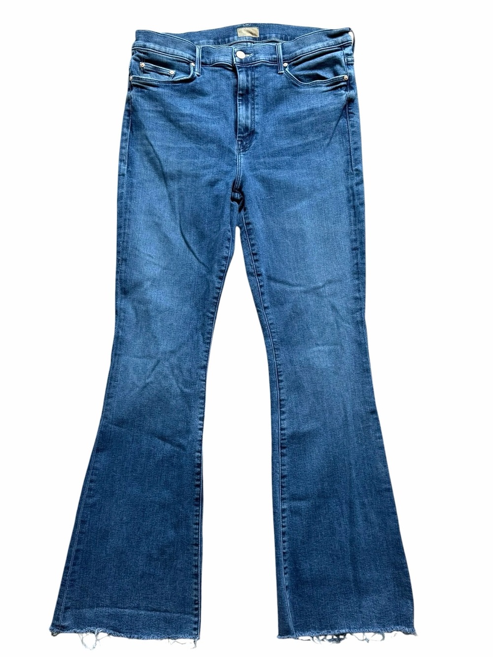 Mother Weekender Fray Flare Jeans Womens 33 
Blue Stretch Denim Mid Rise Raw Hem